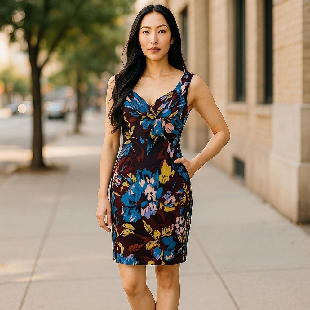 Adrianna Papel sz 6 Floral Sleeveless sheath Dress purple